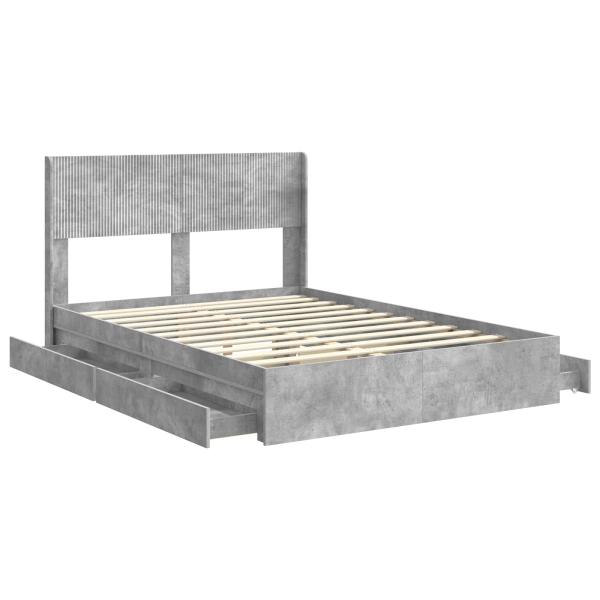 Bettgestell mit Stauraum und Kopfteil Betongrau 150 x 200 cm