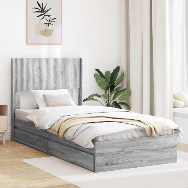 ARDEBO.de - Bettgestell mit Stauraum und Kopfteil Sonoma-Grau 75 x 190 cm