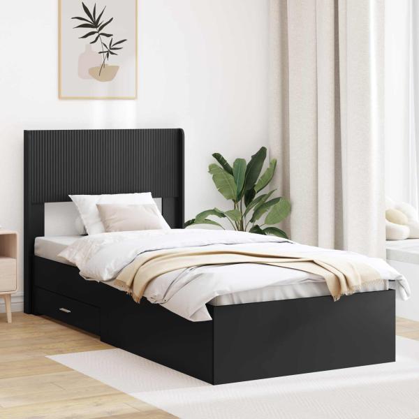 ARDEBO.de - Bettgestell mit Stauraum und Kopfteil Schwarz 75 x 190 cm
