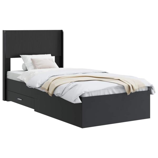 Bettgestell mit Stauraum und Kopfteil Schwarz 75 x 190 cm