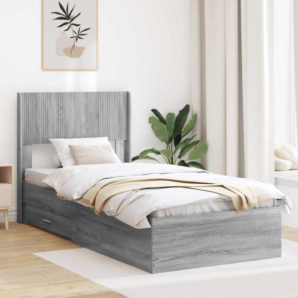ARDEBO.de - Bettgestell mit Stauraum und Kopfteil Sonoma-Grau 75 x 190 cm
