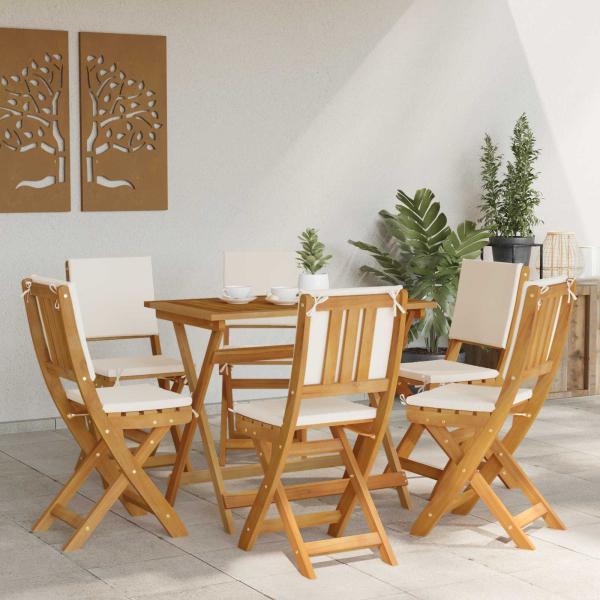 Außen Bistro-Stühle 6 stk. Cremeweiß Massivholz Akazie