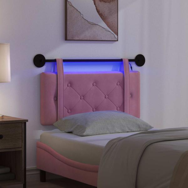 Hängendes Kopfteil Mit LED Licht Rosa Samt