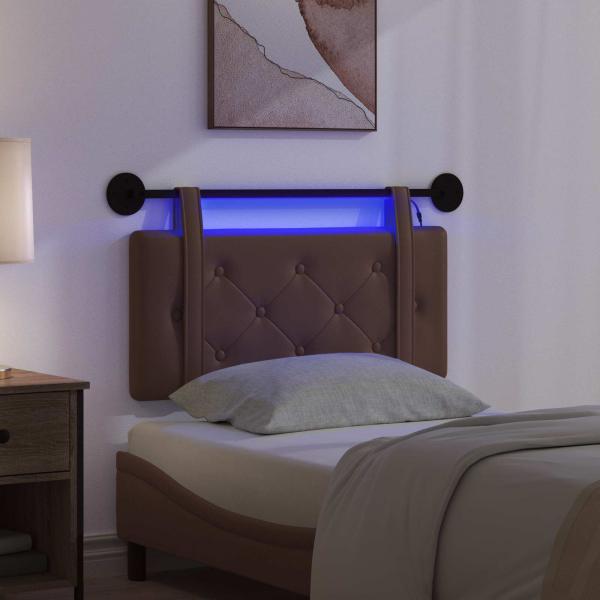 Hängendes Kopfteil Mit LED Licht Braun Kunstleder
