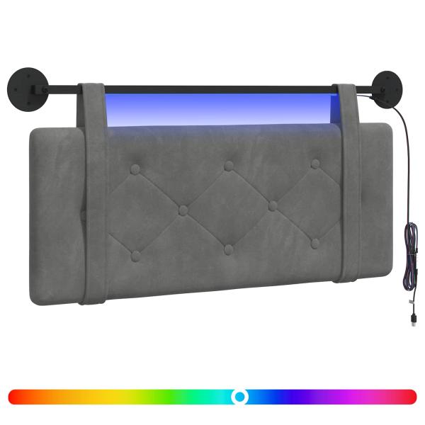 Hängendes Kopfteil Mit LED Licht Dunkelgrau Samt