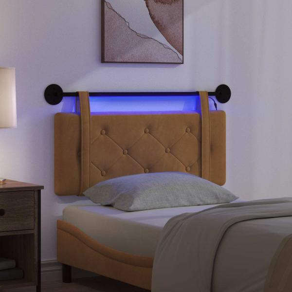 Hängendes Kopfteil Mit LED Licht Braun Samt
