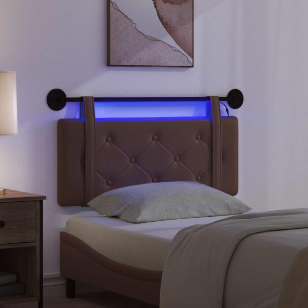 Hängendes Kopfteil Mit LED Licht Braun Kunstleder