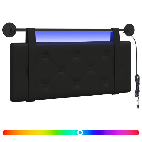 Hängendes Kopfteil Mit LED Licht Schwarz Kunstleder