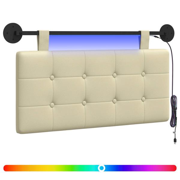 Hängendes Kopfteil Mit LED Licht Creme Kunstleder