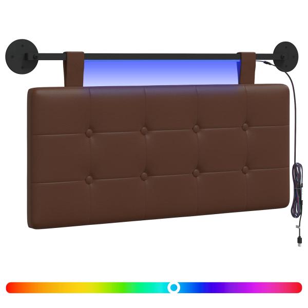 Hängendes Kopfteil Mit LED Licht Braun Kunstleder