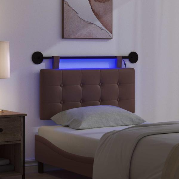 Hängendes Kopfteil Mit LED Licht Braun Kunstleder