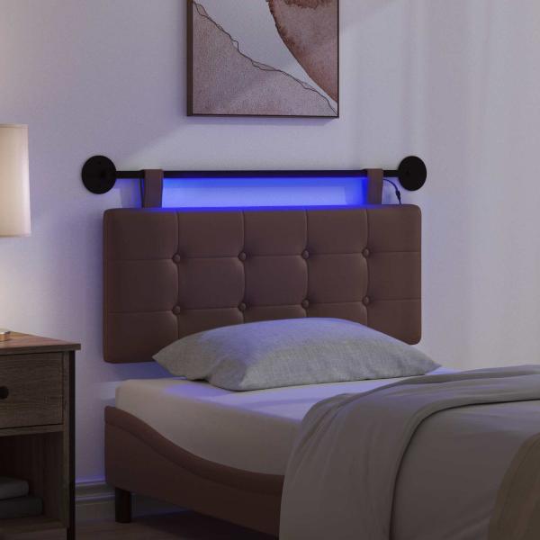 Hängendes Kopfteil Mit LED Licht Braun Kunstleder