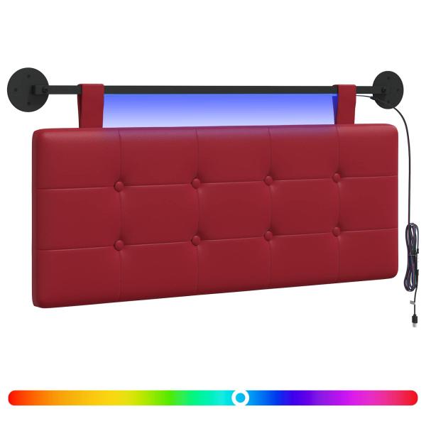 Hängendes Kopfteil Mit LED Licht Weinrot Kunstleder