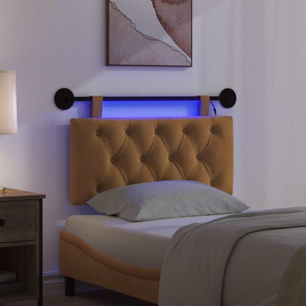 Hängendes Kopfteil Mit LED Licht Braun Samt