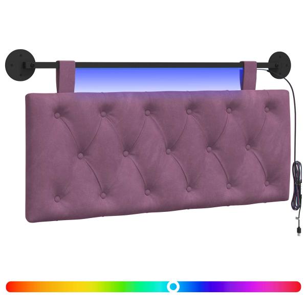 Hängendes Kopfteil Mit LED Licht Lila Samt