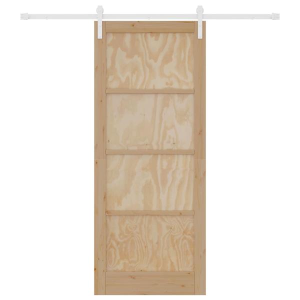 Schiebetür 86 x 211 cm Massives Kiefernholz Natürlich und Weiß