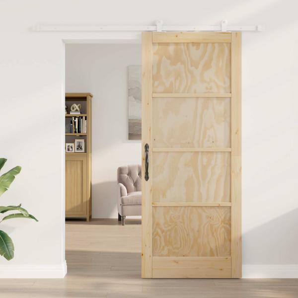 Schiebetür Natürlich und Weiß 86 x 211 cm Massives Kiefernholz