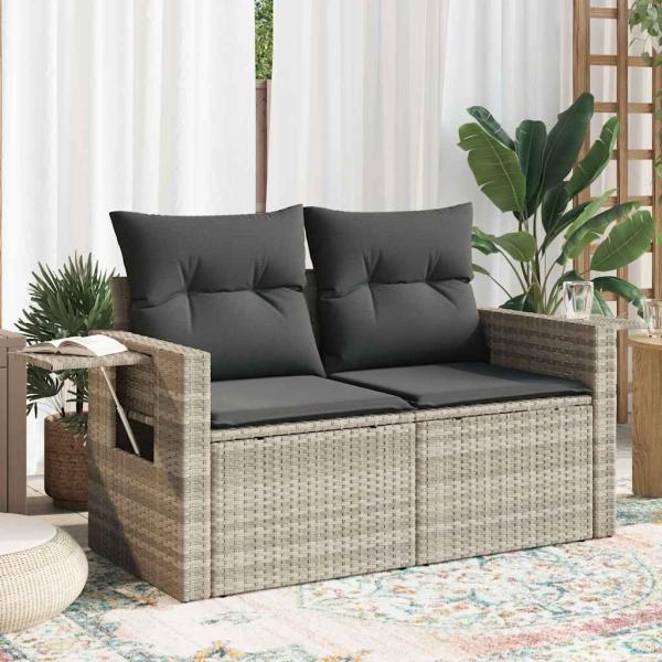ARDEBO.de - Gartensofa mit Kissen 2-Sitzer Hellgrau Poly Rattan