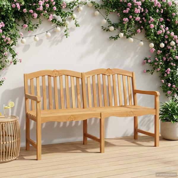 ARDEBO.de - Handgeschnitzte Muschel-Bank 150 x 60,5 x 95 cm Massivholz Teak