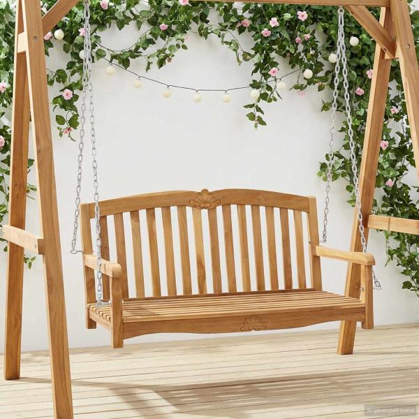 ARDEBO.de - Schalen-Schaukelbank 114 x 60 x 60,5 cm Massivholz Teak Natur