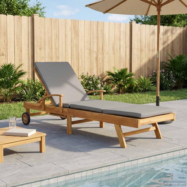 ARDEBO.de - Sonnenliege mit Kissen 100% Polyester mit solidem Teak