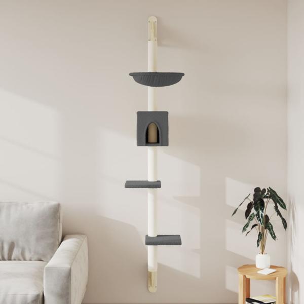 ARDEBO.de - Kratzbaum mit Kratzsäule Wandmontage Dunkelgrau 187 cm