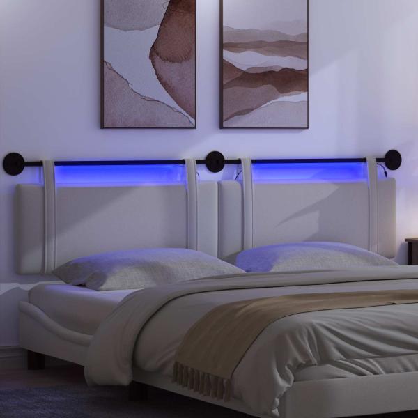 Hängendes Kopfteil Mit LED Licht Weiß Stoff