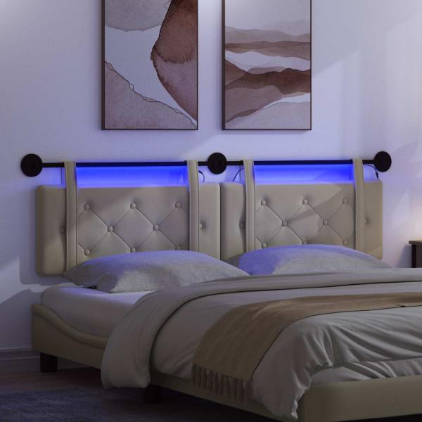 Hängendes Kopfteil Mit LED Licht Creme Kunstleder