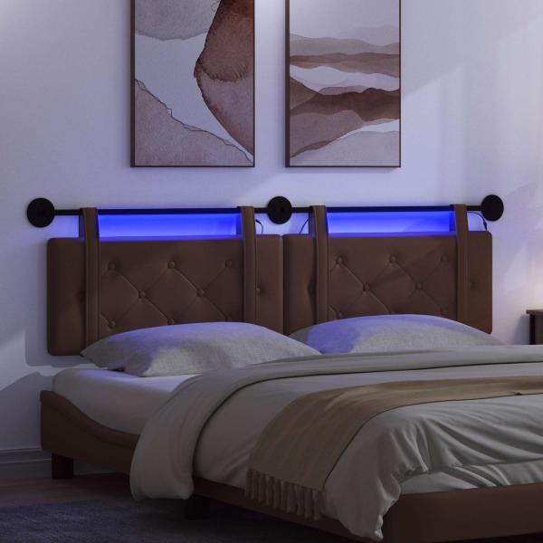 Hängendes Kopfteil Mit LED Licht Braun Kunstleder