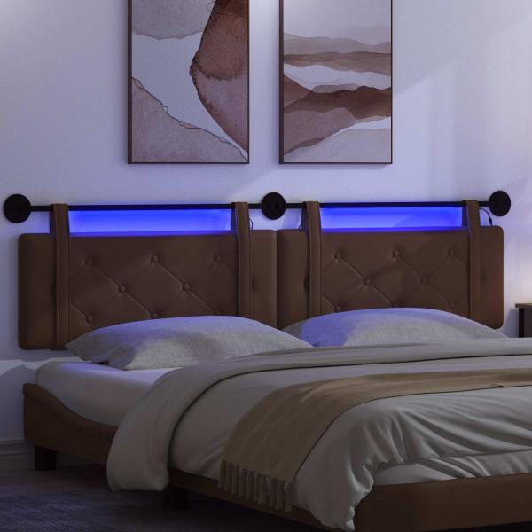 Hängendes Kopfteil Mit LED Licht Braun Kunstleder