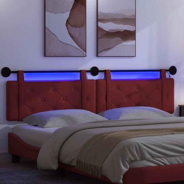 Hängendes Kopfteil Mit LED Licht Weinrot Kunstleder