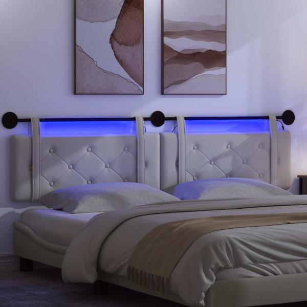 Hängendes Kopfteil Mit LED Licht Weiß Kunstleder