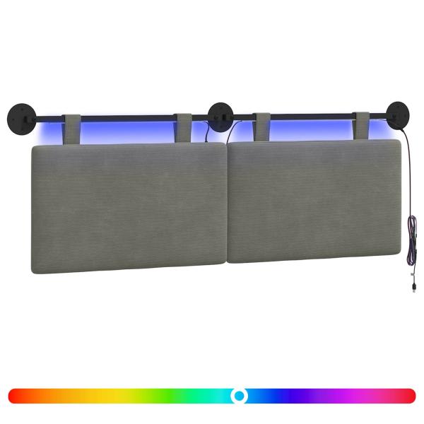 Hängendes Kopfteil Mit LED Licht Hellgrau Cordstoff
