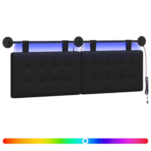 Hängendes Kopfteil Mit LED Licht Schwarz Kunstleder