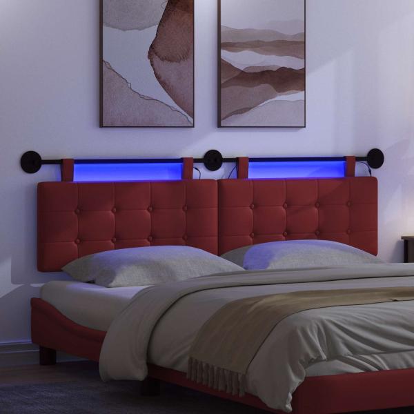 Hängendes Kopfteil Mit LED Licht Weinrot Kunstleder