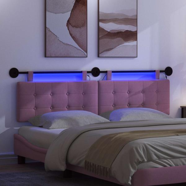 Hängendes Kopfteil Mit LED Licht Rosa Stoff