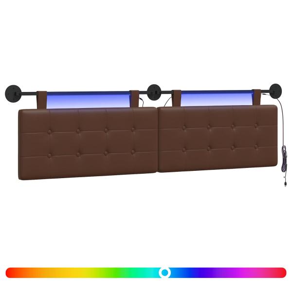 Hängendes Kopfteil Mit LED Licht Braun Kunstleder
