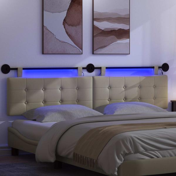 Hängendes Kopfteil Mit LED Licht Creme Kunstleder