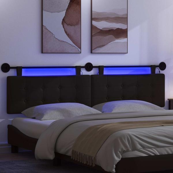 Hängendes Kopfteil Mit LED Licht Schwarz Kunstleder