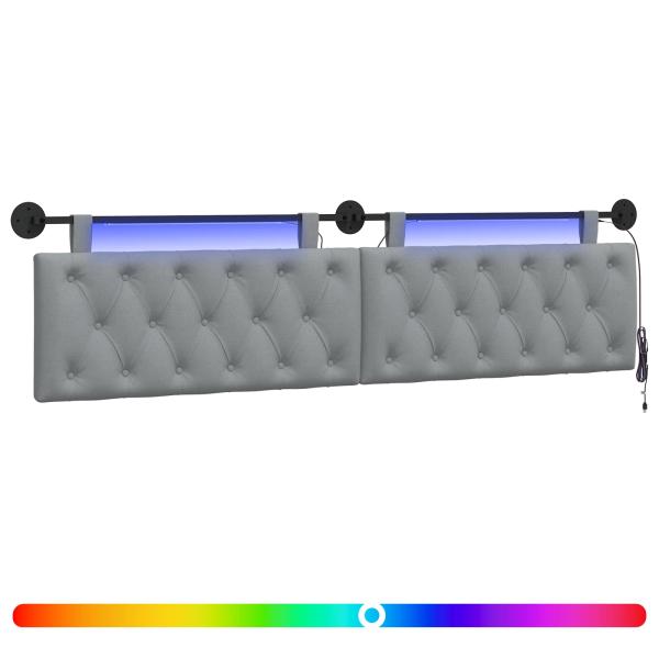 Hängendes Kopfteil Mit LED Licht Hellgrau Stoff