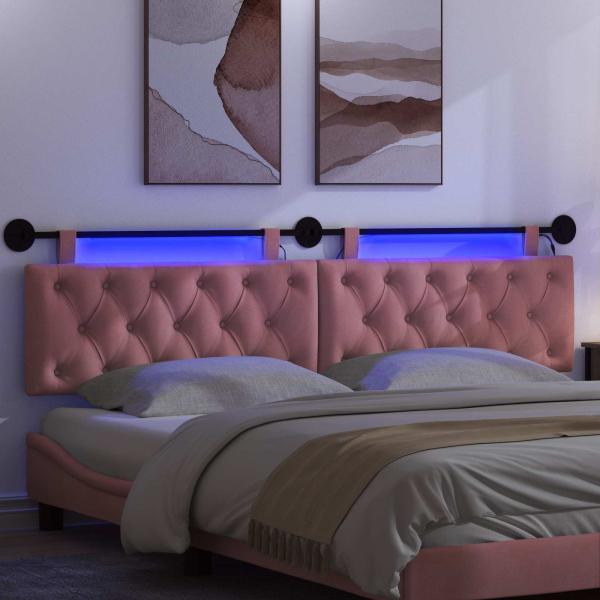 Hängendes Kopfteil Mit LED Licht Rosa Samt