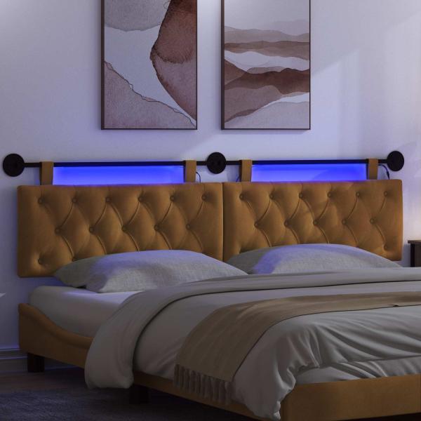 Hängendes Kopfteil Mit LED Licht Braun Samt