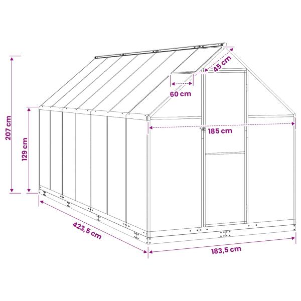 Garten Gewächshaus mit Tür Anthrazit 183,5 x 423,5 x 207 cm