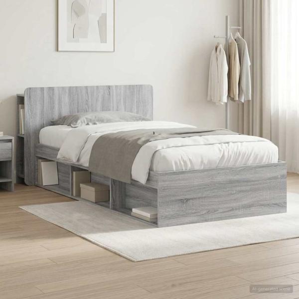 ARDEBO.de - Bettgestell mit Stauraum Grau Sonoma 75 x 190 cm Holzwerkstoff