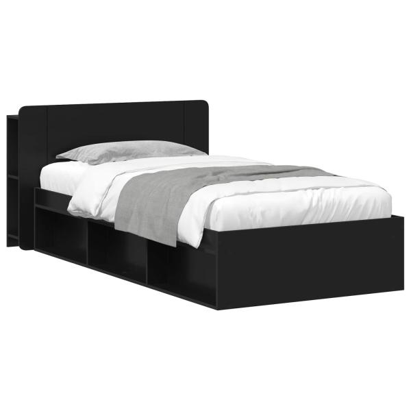 Bettgestell mit Stauraum Schwarz 90 x 190 cm Holzwerkstoff