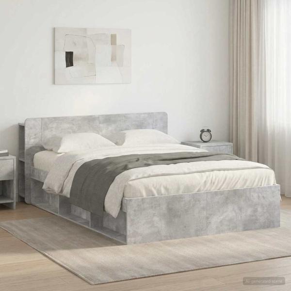 ARDEBO.de - Bettgestell mit Stauraum Betongrau 140 x 190 cm Holzwerkstoff