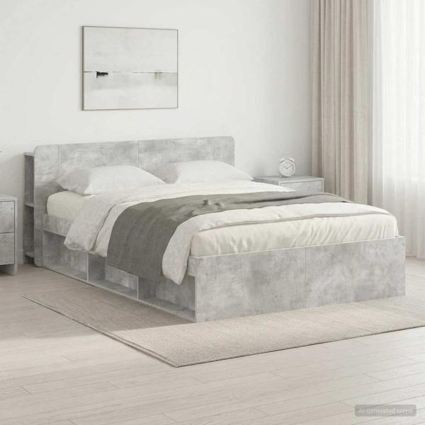 ARDEBO.de - Bettgestell mit Stauraum Betongrau 140 x 200 cm Holzwerkstoff