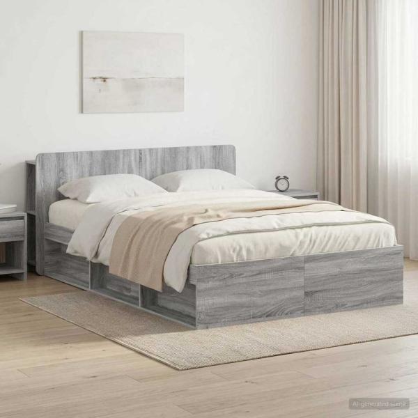 ARDEBO.de - Bettgestell mit Stauraum Grau Sonoma 150 x 200 cm Holzwerkstoff