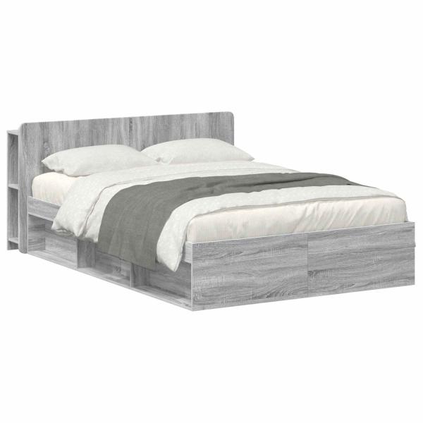 Bettgestell mit Stauraum Grau Sonoma 150 x 200 cm Holzwerkstoff