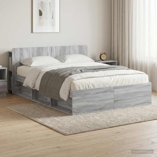 ARDEBO.de - Bettgestell mit Stauraum Grau Sonoma 160 x 200 cm Holzwerkstoff
